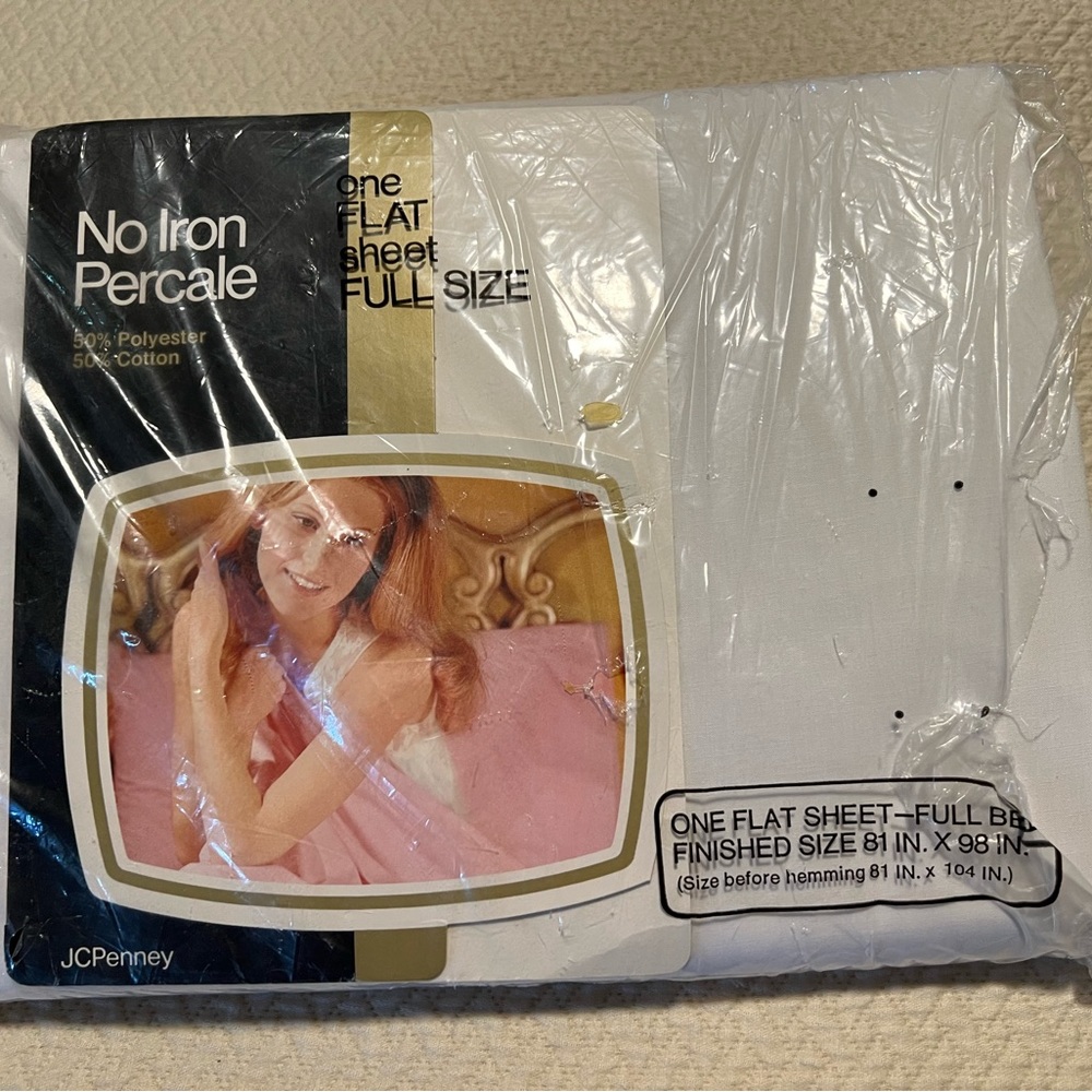 Vintage NOS J C Penney flat full size sheet off white